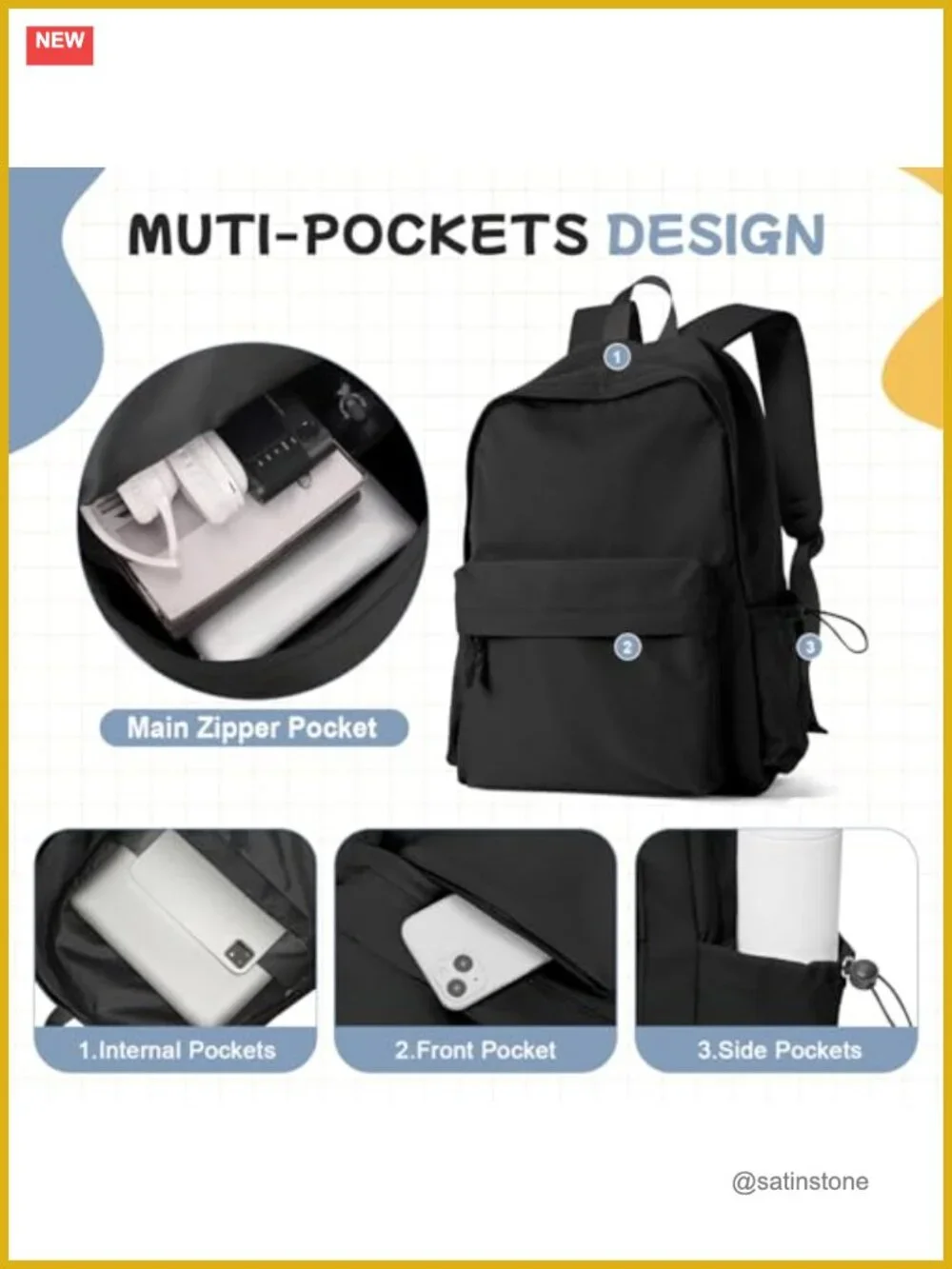 Waterproof School Backpack with Laptop Compartment, Lightweight Nylon Daypack